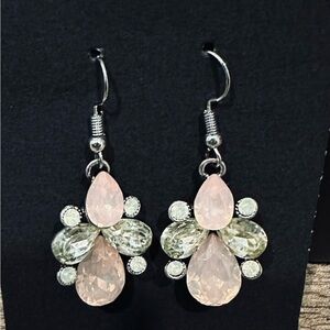 Pink, white and colorless gem dangle earrings